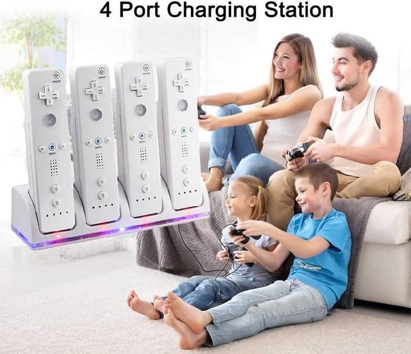 Зарядна станція 4 в 1 для контролерів Wii та Wii U з 4 акумуляторами 2800 мАг біла
