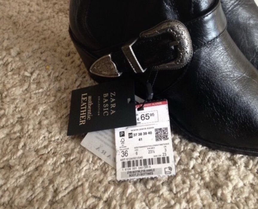 Zara botki 36 37 skora sztyblety kowbojki skorzane nowe