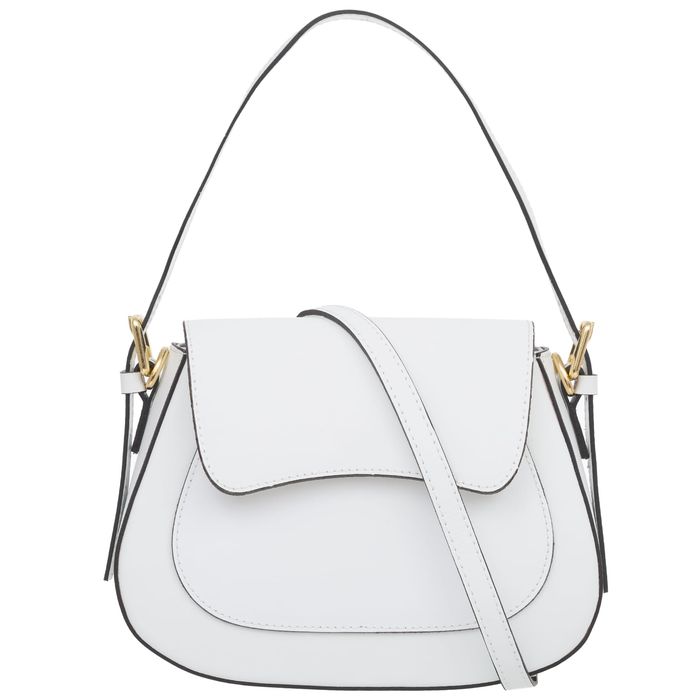 VERA PELLE torebka damska skórzana kuferek z paskiem V503 biała