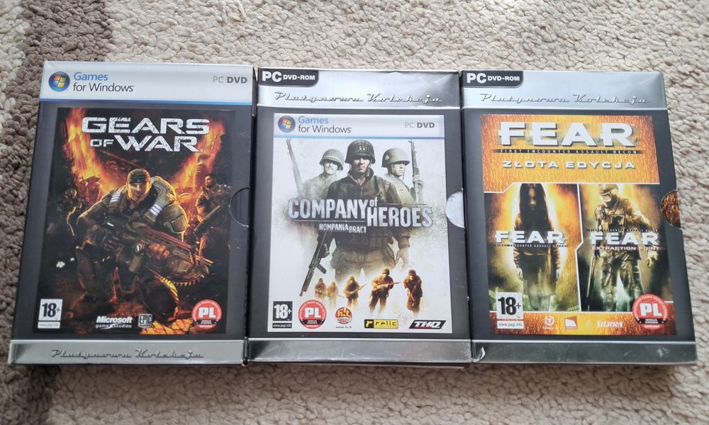 3 Gry z seri Platynowa Kolekcja, "Gears of War","Company of Heroes","F.E.A.R".