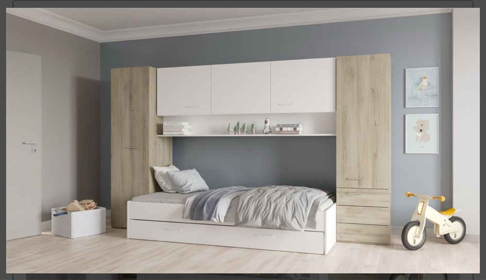 Cama juvenil com moveis arrumacao e opcao de acrescentar mais uma cama