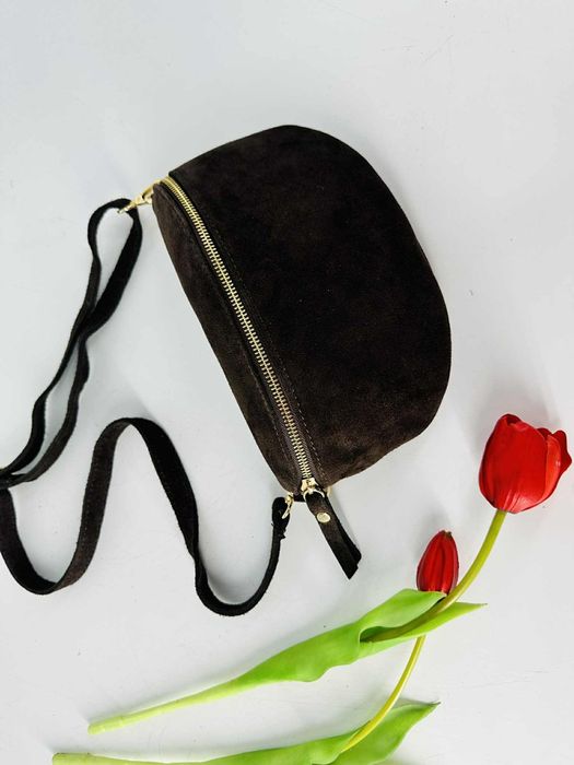 Bestseller nowa nerka damska skórzana zamsz czekoladowa brązowa