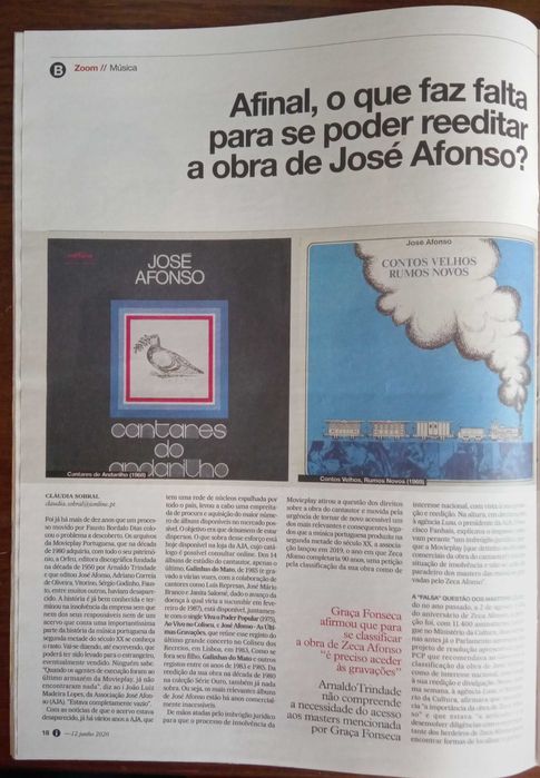 José Afonso	- - -		Jornal "I" 12 de Junho de 2020	- - - - -	Jornal
