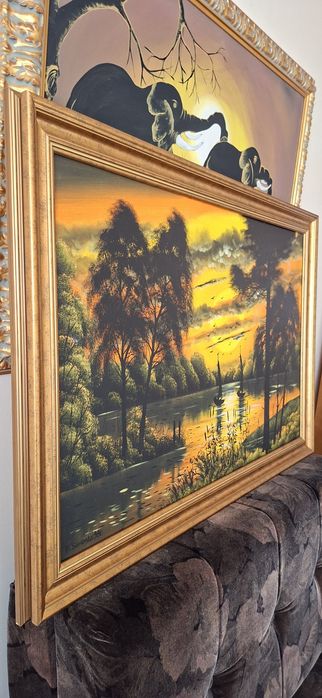 Duży obraz olejny 112 x 77 w ozdobnej ramie