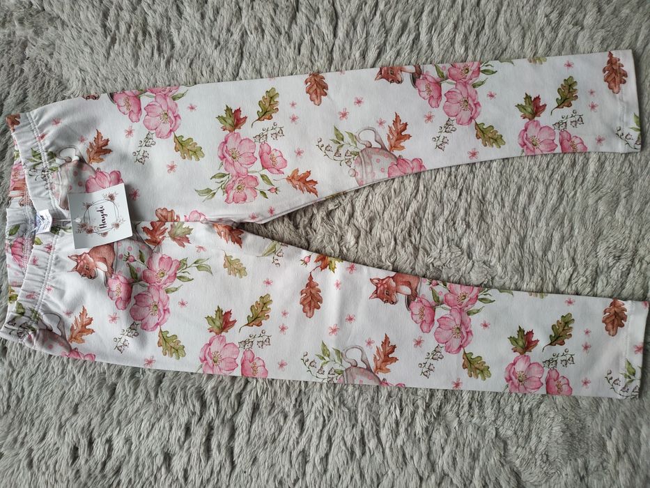 Nowe legginsy/print/kwiaty/liście/lis/prezent/Haydi/r.98