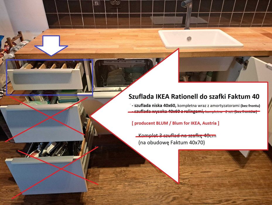 IKEA Rationell - szuflada niska do szafki Faktum 40 cm / stan BDB