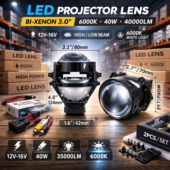 BI-LED / BI-XENON Лінзи 3.0" 6000K | 40W | 40000LM | 2шт