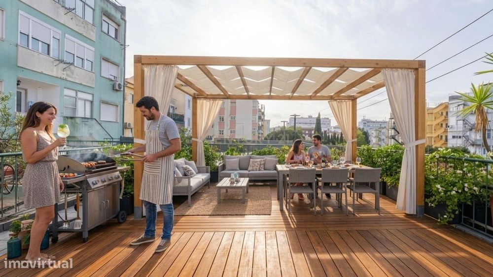 T2 na Lapa, com terraço privativo de 48 m², junto ao Jardim da Estrela