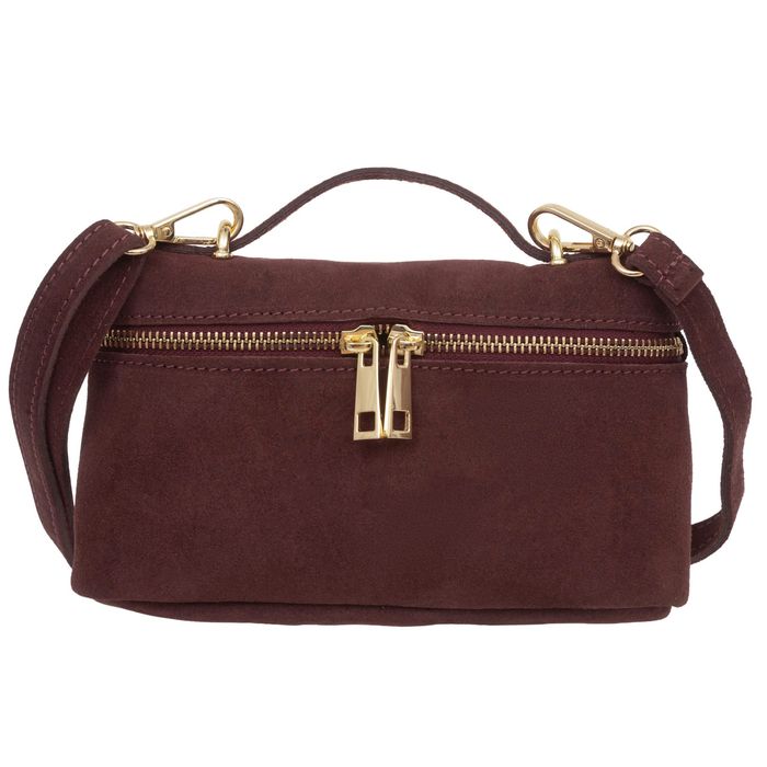 VERA PELLE torebka zamszowa listonoszka mała z paskiem V709 c.bordowa