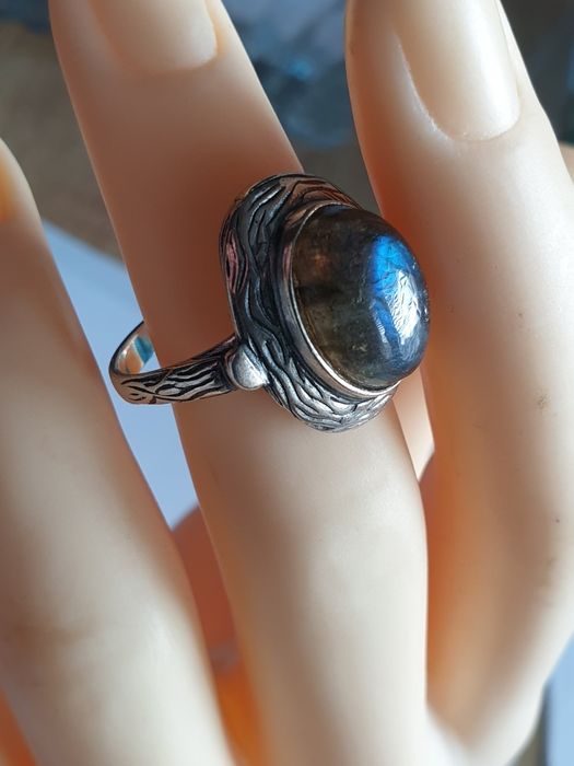Srebrny duży pierścionek labradoryt srebro rękodzieło
