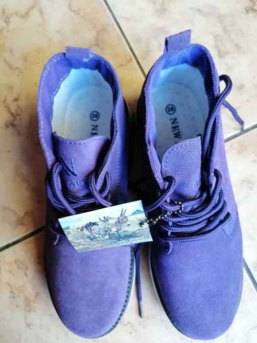 Buty 38 fioletowe zamszowe oraz 36 różowe