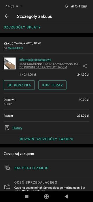 Nowy blat kuchenny dąb lancelot 160 cm