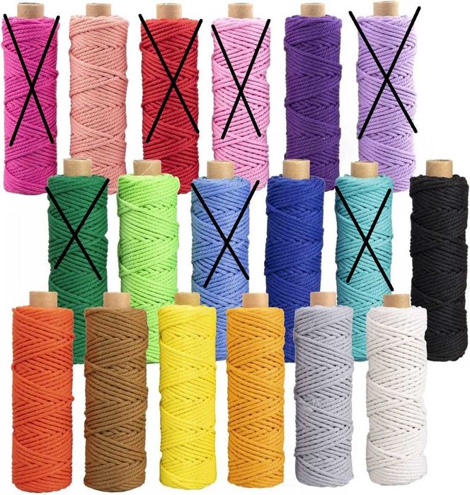 Sznurek bawełniany Przędza 3mm x 30 m MUSLONG wielokolorowy 11 kolorów