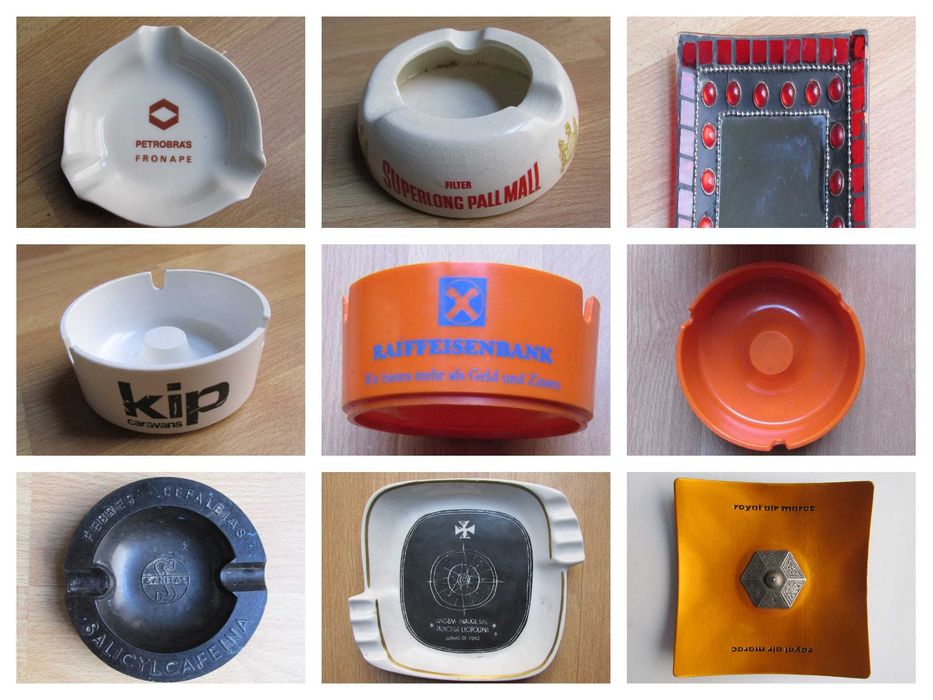 Conjunto / coleção de 80 cinzeiros diversos materiais, origens e temas