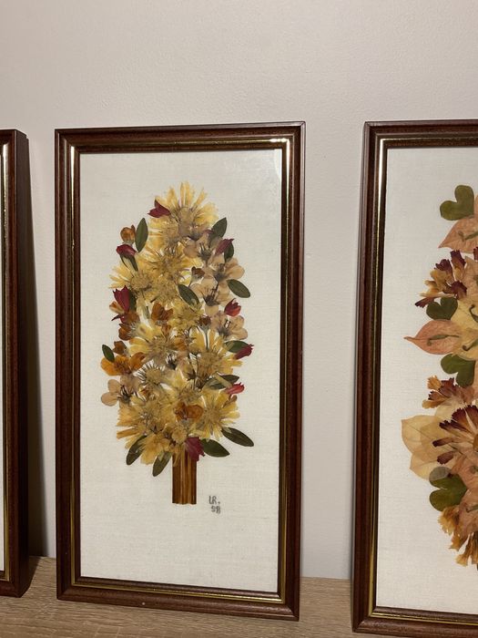 Conjunto de 4 quadros artesanais com flores secas prensadas