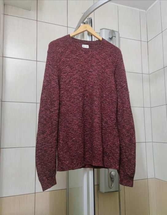 Sweter klasyczny Mustang true denim M czerwony burgundowy  melanż ciem