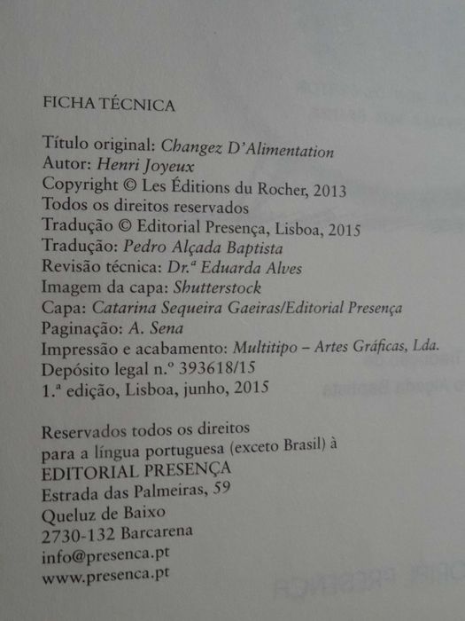 Mude de Alimentação de Henri Joyeux - 1ª Edição