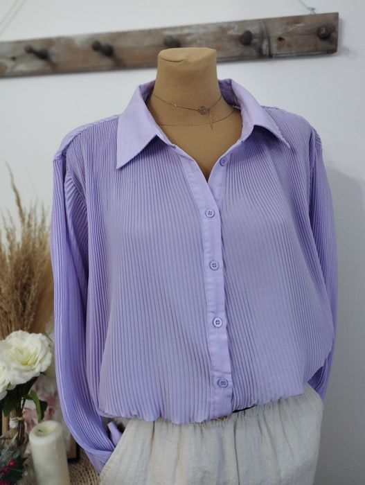 DAMSKA koszula Pretty Little Thing liliowa S-XXL OVERSIZE PLISOWANA