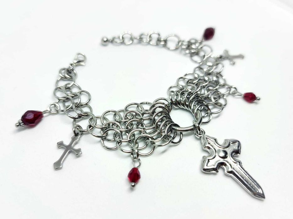 Bransoletka STAL CHIRURGICZNA SZKŁO kolczuga chainmaille