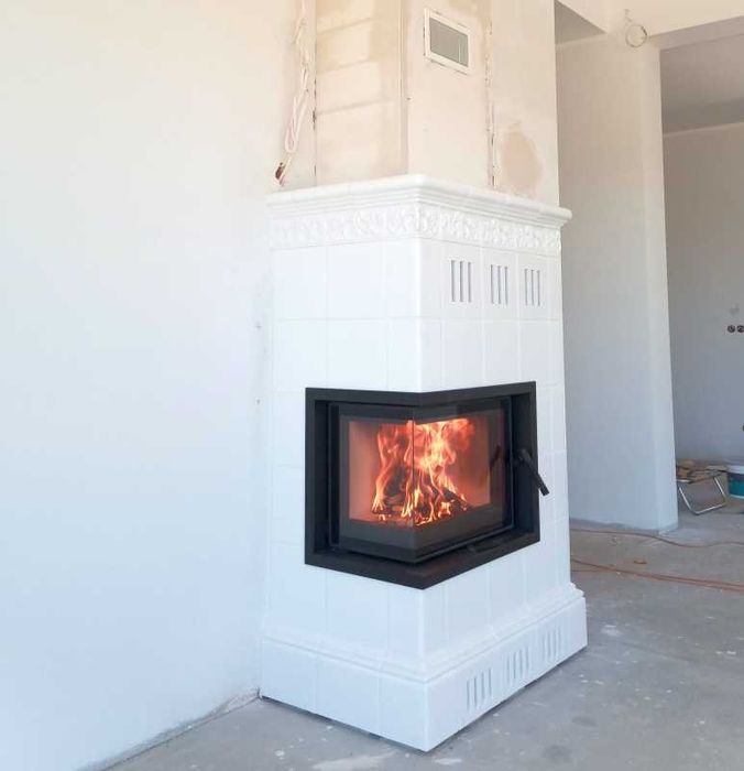 Narożny piec kominek kaflowy nowy z montażem ekoprojekt Kraków