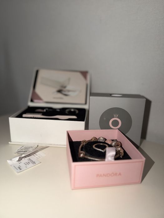 Набор пандора. Браслет pandora розовое золото 14к , шармы пандора
