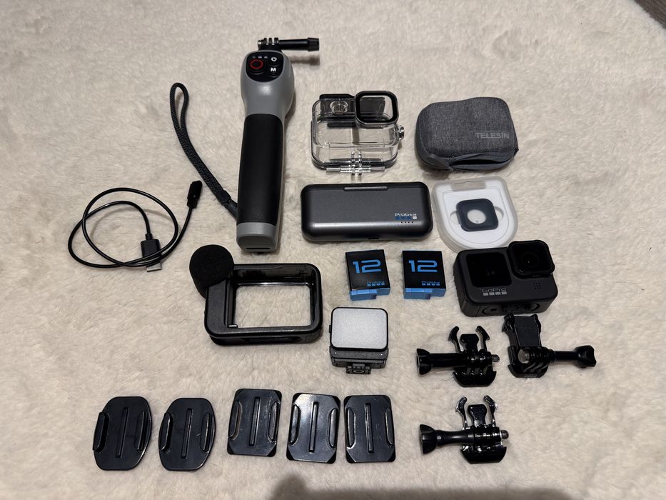 GoPro HERO9 Black + Media Mod + CPL + 3 baterie + LED + Telesin | ZESTAW