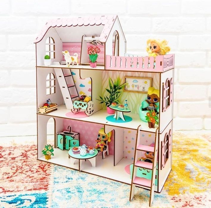 Ляльковий будинок з меблями МIНI Дача +шпалери кукольный домик лол