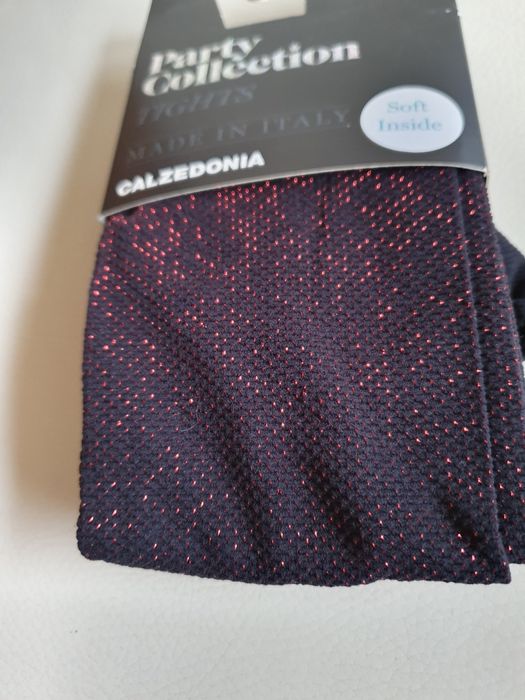 Nowe rajstopy Calzedonia S/M czarne z czerwoną nitką kryjące migotki