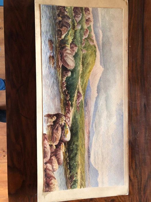 Aguarela de paisagem suiça, de 1868, bom estado