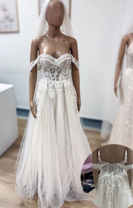 Nowa suknia slubna gorsetowa z koronką i brokatem 38 hiszpanka