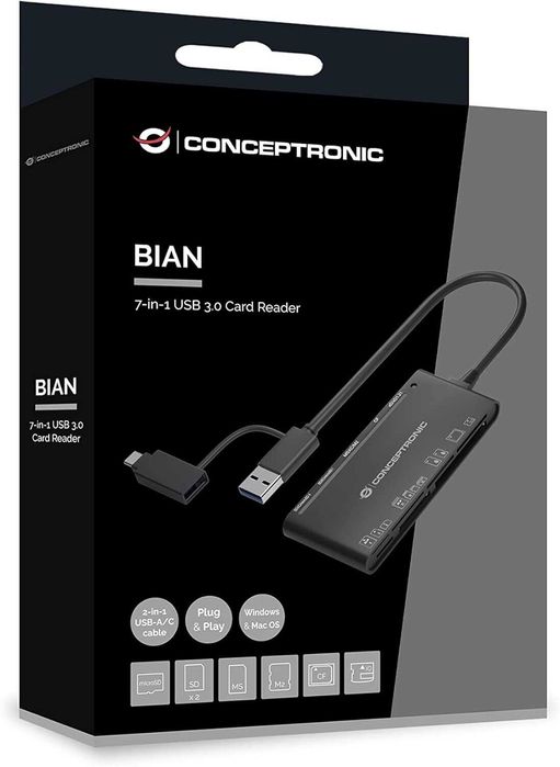Conceptronic BIAN03B czytnik kart USB-C SD SDHC MMC MS M2 CF xD 3x USB