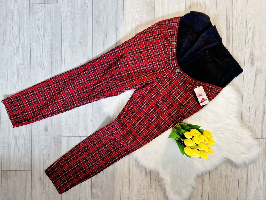 NOWE SPODNIE W SZKOCKĄ KRATĘ kratkę jeansy rurki slim wide legs ciążow