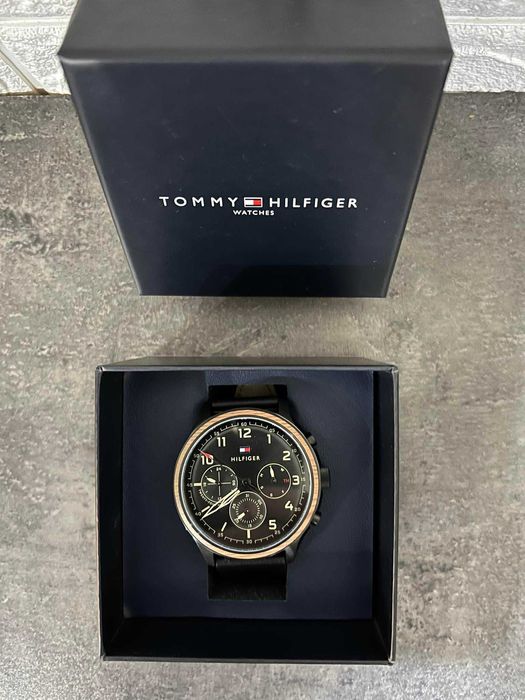 Zegarek męski Tommy Hilfiger Asher skórzany czarny pasek i wiele tarcz