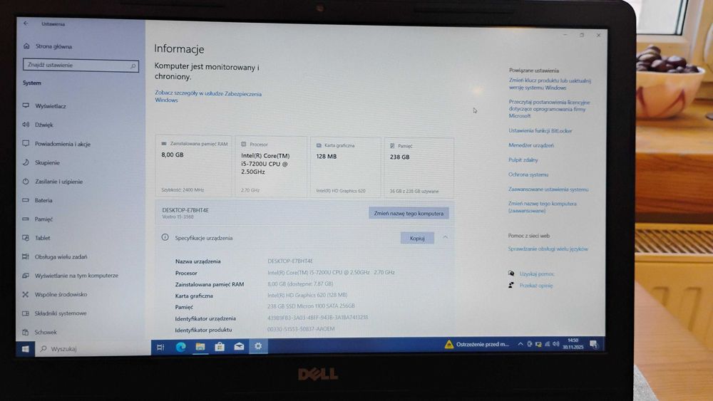 Laptop Dell  Vostro 15  3000 series  intel core i5 256 GB