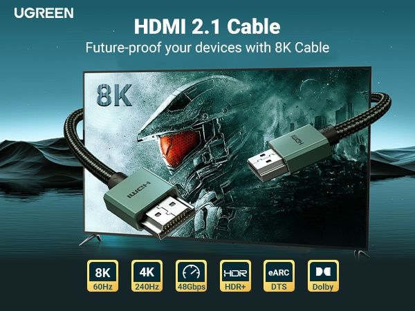 Кабель Ugreen HDMI 2.1 8K/60Hz 4К 120Hz 1м/2м/3м Premium якість HD155