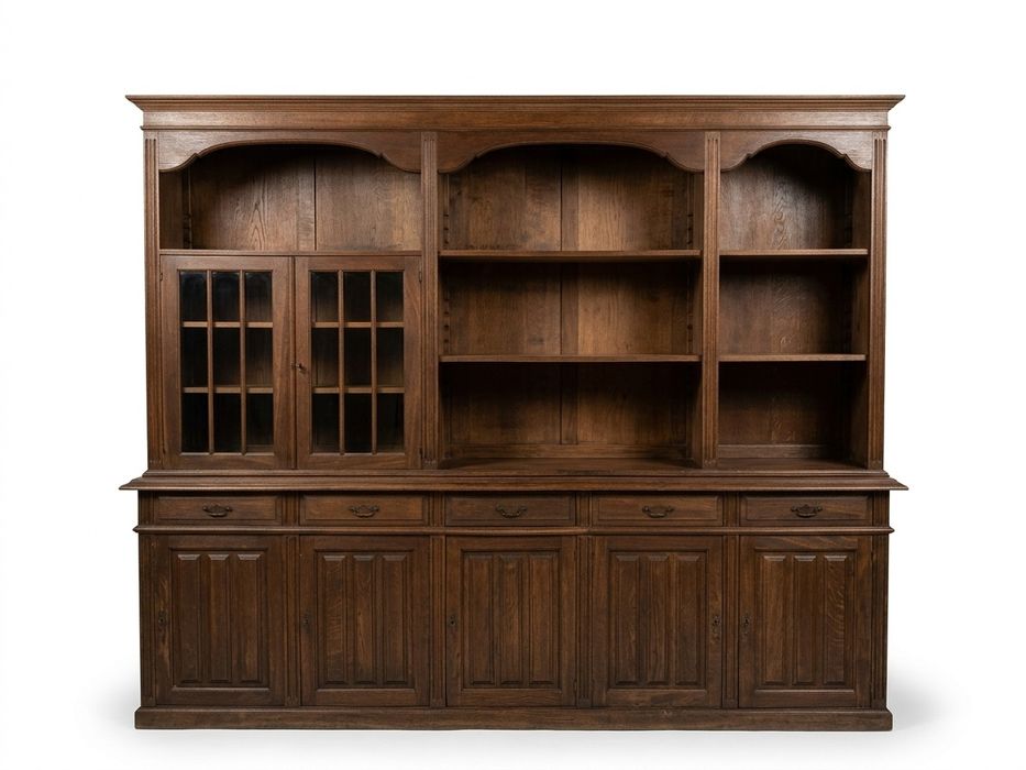 Grande Móvel de Sala / Estante Biblioteca em Madeira – Estilo Clássico