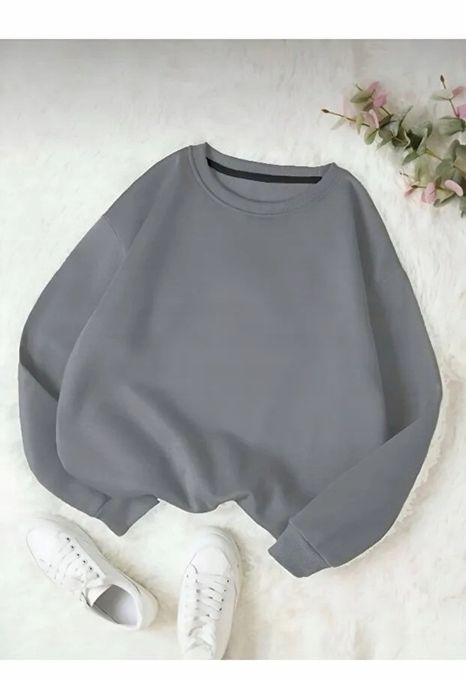 Gładka bluza damska szara z okrągłym dekoltem s 5ia