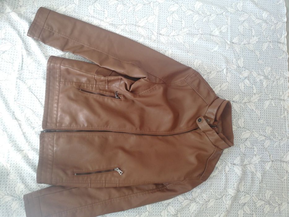 Casaco de cabedal/couro castanho