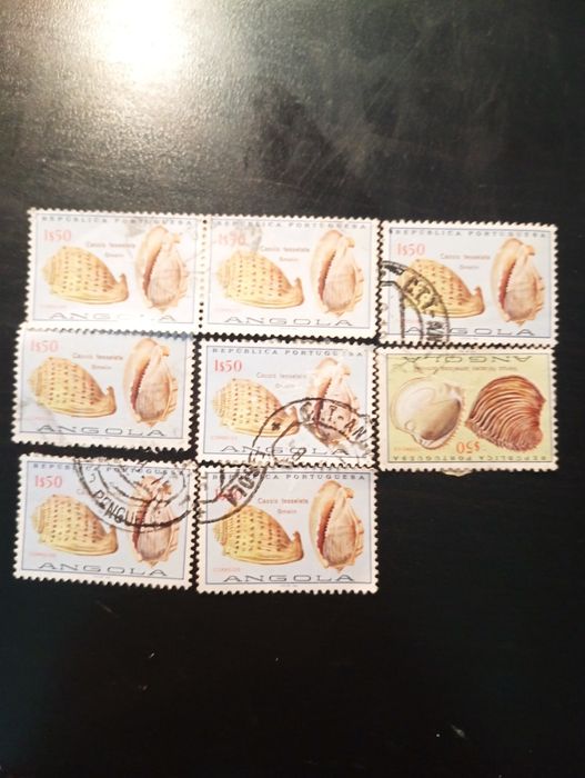 8 selos - Conchas de Angola 1974 - Carimbados. Em excelente estado