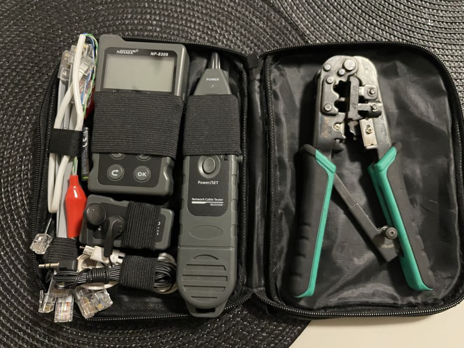 комплект кабельного тестера та обтискачі для RJ45,12,11