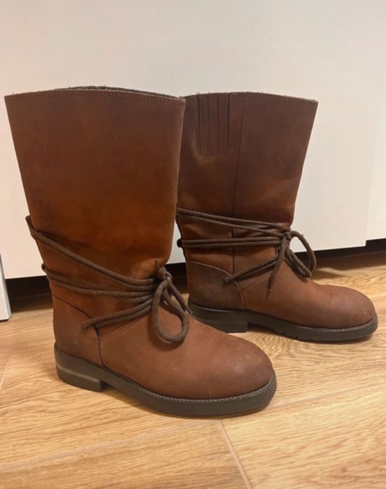 Damskie kozaki skóra nubuk brązowe