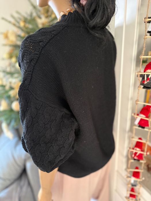 Ciepły wełniany sweter damski 42/XL warkocze wzory oversize