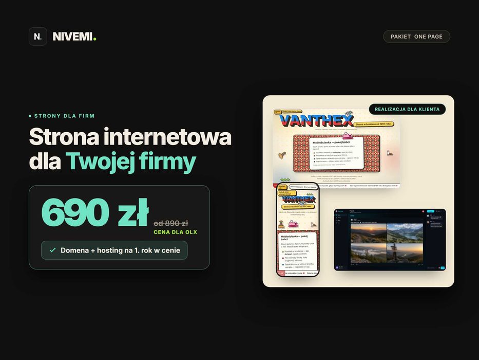 Strona internetowa dla firmy – 690 zł | domena i hosting w cenie