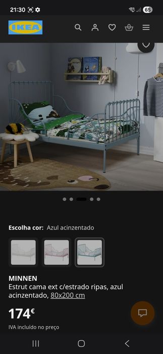 Cama extensível MINNEN 80cm×200 está completamente nova 
Estrut cama ext c/estrado ripas, azul acinzentado, 80x200 cm
174€