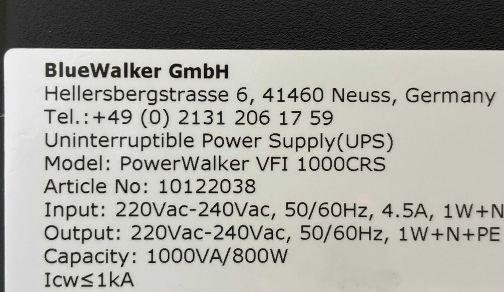 UPS PowerWalker VFI 1000CRS — онлайн-ИБП, новый