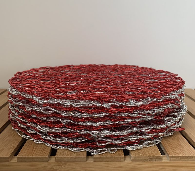 Natal - Conjunto mesa prateado e vermelho