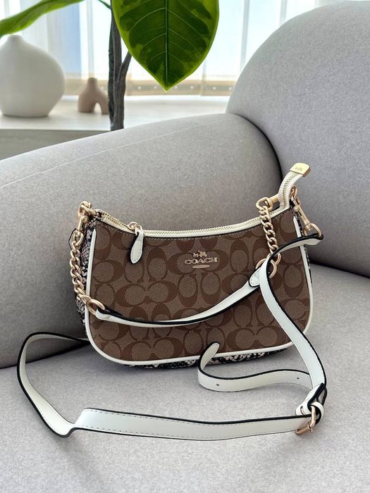 Сумка Coach / сумочка коач коуч коричнева біла