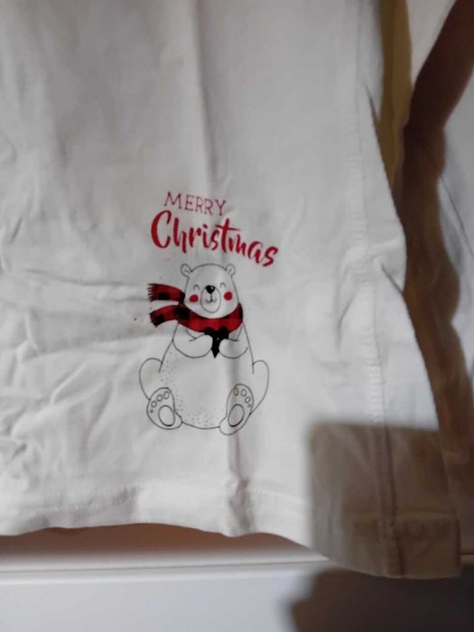 Koszulka damska z długim rękawem do spania, świąteczna, z misiem, S