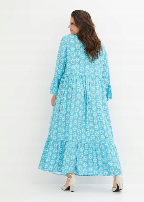 B.P.C długa sukienka kaftanowa niebieska w białe wzory 40.