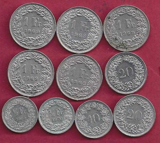LOTE  de 18  Moedas  da  Suissa  Diversos Valores e datas